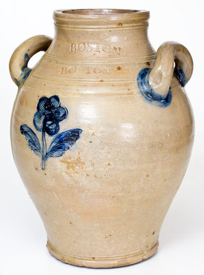 Fine BOSTON Stoneware Jar w/ Impressed Floral Decoration, Jonathan Fenton, late 18th century