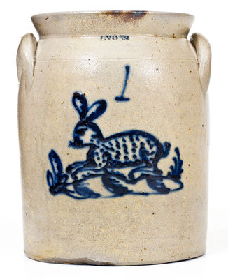 Extremely Rare LYONS, New York Stoneware Jar with Rabbit Decoration