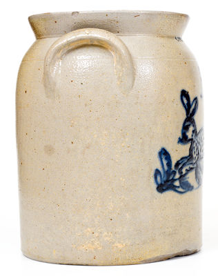 Extremely Rare LYONS, New York Stoneware Jar with Rabbit Decoration