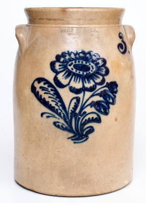 3 Gal. JOHN BURGER / ROCHESTER, New York Stoneware Jar with Floral Decoration