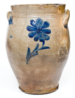 Fine att. William Capron, Albany, NY Stoneware Jar w/ Incised Bird and Floral Decoration, c1800-1805