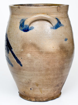 Fine att. William Capron, Albany, NY Stoneware Jar w/ Incised Bird and Floral Decoration, c1800-1805