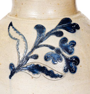 Very Rare Manhattan Stoneware Pitcher w/ Incised Leaf and Floral Decoration