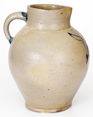 Very Rare Manhattan Stoneware Pitcher w/ Incised Leaf and Floral Decoration