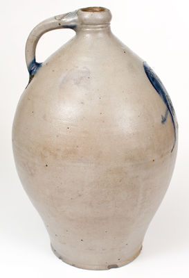 Extremely Important Stoneware Jug w/ Incised Decoration of Man Looking Between his Legs