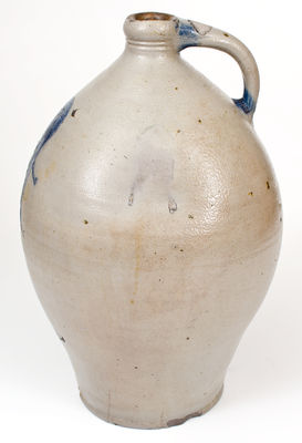 Extremely Important Stoneware Jug w/ Incised Decoration of Man Looking Between his Legs