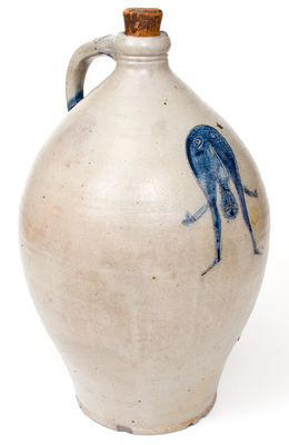 Extremely Important Stoneware Jug w/ Incised Decoration of Man Looking Between his Legs
