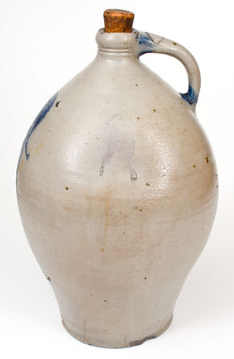 Extremely Important Stoneware Jug w/ Incised Decoration of Man Looking Between his Legs
