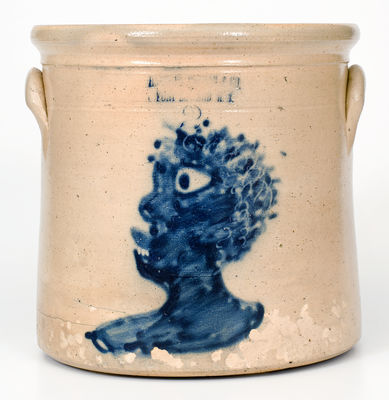 Exceedingly Rare FORT EDWARD, NY Stoneware Crock w/ Profile of African-American Man