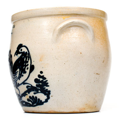 Exceptional WHITES UTICA Stoneware Jar with Elaborate Rooster Decoration