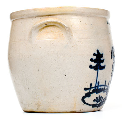 Exceptional WHITES UTICA Stoneware Jar with Elaborate Rooster Decoration