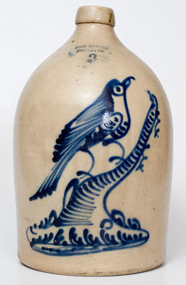 Exceptional FORT EDWARD POTTERY CO. Stoneware Jug with Elaborate Bird on Stump Decoration