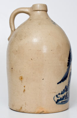Exceptional FORT EDWARD POTTERY CO. Stoneware Jug with Elaborate Bird on Stump Decoration
