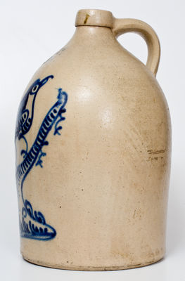 Exceptional FORT EDWARD POTTERY CO. Stoneware Jug with Elaborate Bird on Stump Decoration