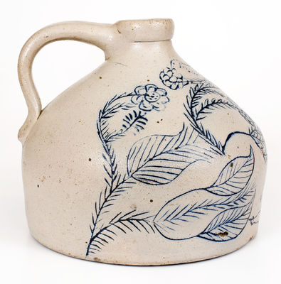 Extremely Important Stoneware Jug with Elaborate Incised Scene of a Deer, Smoking Man, Etc.