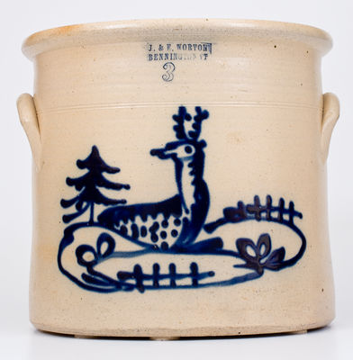 Fine 3 Gal. J. & E. NORTON / BENNINGTON, VT Stoneware Crock w/ Reclining Deer Decoration