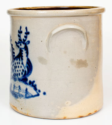 Rare 5 Gal. J & E. NORTON / BENNINGTON, VT Stoneware Crock w/ Elaborate Reclining Deer with House Design