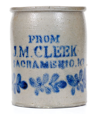 Rare FROM / J.M. CLEEK / SACRAMENTO, KY Stoneware Jar, James Miller, Brandenburg, Kentucky