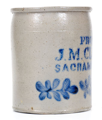 Rare FROM / J.M. CLEEK / SACRAMENTO, KY Stoneware Jar, James Miller, Brandenburg, Kentucky