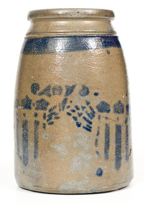 Rare Large-Sized Western PA Stoneware Canning Jar w/ Cobalt Double Shield Decoration