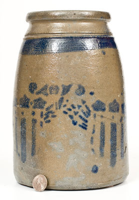 Rare Large-Sized Western PA Stoneware Canning Jar w/ Cobalt Double Shield Decoration