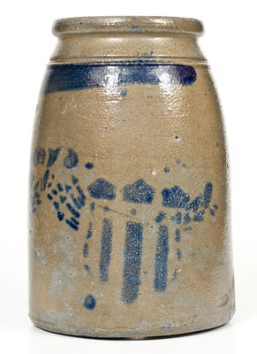 Rare Large-Sized Western PA Stoneware Canning Jar w/ Cobalt Double Shield Decoration