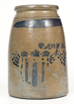Rare Large-Sized Western PA Stoneware Canning Jar w/ Cobalt Double Shield Decoration