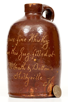 Small-Sized Stoneware Script Jug with Shelbyville, KY Advertising, American, circa 1885