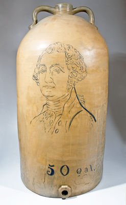 Monumental 50-Gallon Midwestern Stoneware Cooler w/ Bust of George Washington