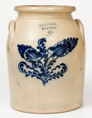 Scarce MARTIN CRAFTS / BOSTON Stoneware Jar w/ Cobalt Floral Decoration