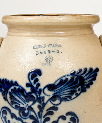 Scarce MARTIN CRAFTS / BOSTON Stoneware Jar w/ Cobalt Floral Decoration
