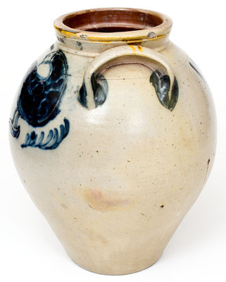 Exceptional N. CLARK & CO. / LYONS / 1827 Stoneware Jar w/  Elaborate Incised Bird Decoration