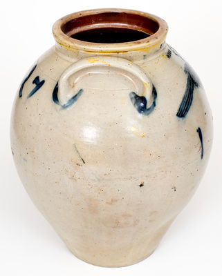 Exceptional N. CLARK & CO. / LYONS / 1827 Stoneware Jar w/  Elaborate Incised Bird Decoration