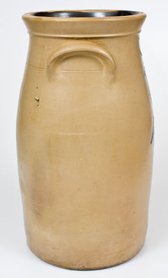5 Gal. J. BURGER, JR. / ROCHESTER, NY Stoneware Churn w/ Slip-Trailed Bird Decoration