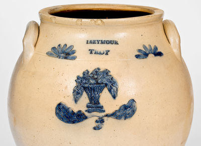 Outstanding I. SEYMOUR / TROY Stoneware Water Cooler w/ Applied Fruit Basket and Incised Decoration