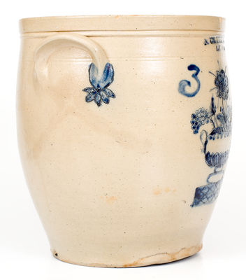 Outstanding N. CLARK & CO. / LYONS Stoneware Jar w/ Elaborate Incised Flowering Urn Decoration