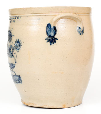 Outstanding N. CLARK & CO. / LYONS Stoneware Jar w/ Elaborate Incised Flowering Urn Decoration