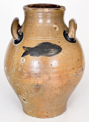Fine Boston Stoneware Jar w/ Impressed Fish Decoration, Jonathan Fenton, late 18th century