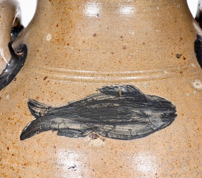Fine Boston Stoneware Jar w/ Impressed Fish Decoration, Jonathan Fenton, late 18th century
