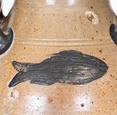 Fine Boston Stoneware Jar w/ Impressed Fish Decoration, Jonathan Fenton, late 18th century