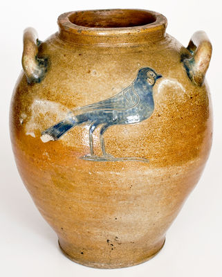 Rare Stoneware Jar with Two-Sided Incised Bird Decoration, Manhattan, circa 1800