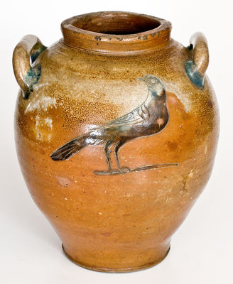 Rare Stoneware Jar with Two-Sided Incised Bird Decoration, Manhattan, circa 1800