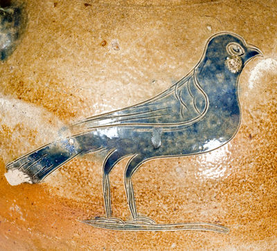 Rare Stoneware Jar with Two-Sided Incised Bird Decoration, Manhattan, circa 1800
