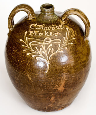 C. Rhodes / Maker, Collin Rhodes Pottery, Edgefield District, SC, Stoneware Double-Handled Jug