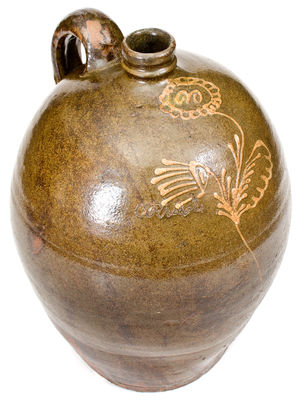 Very Rare Stoneware Jug with Kaolin Slip Flower Inscribed 