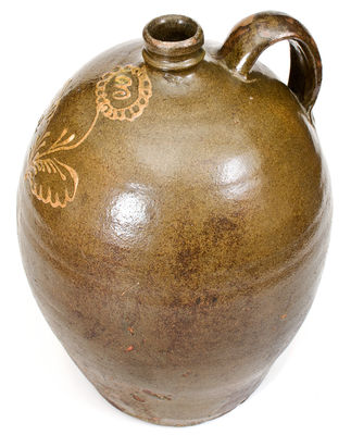 Very Rare Stoneware Jug with Kaolin Slip Flower Inscribed 