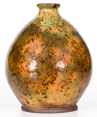 Fine New England Redware Jug, Green with Brown Sponging