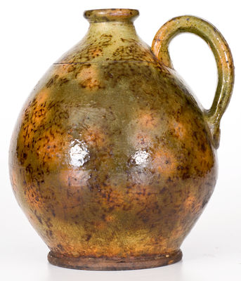 Fine New England Redware Jug, Green with Brown Sponging