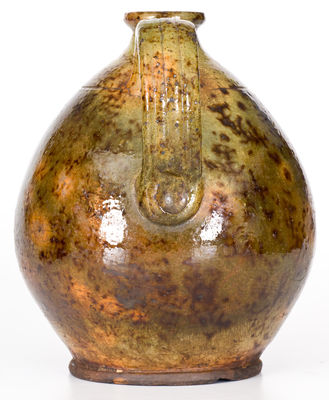 Fine New England Redware Jug, Green with Brown Sponging