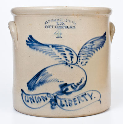 Antique 3 Gallon Salt Glaze Stoneware Crock - 1870 - Haxstun, Ottman & Co.  Fort Edward, NY